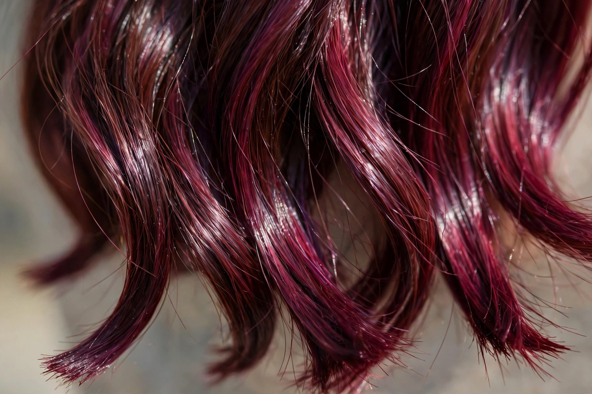 Well-maintained cherry cola hair with glossy healthy ends