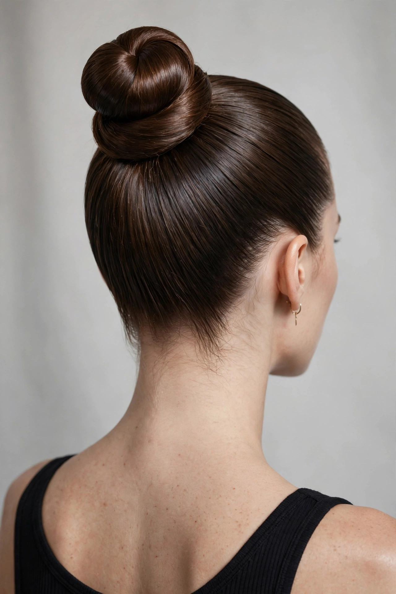 Polished top knot updo hairstyle