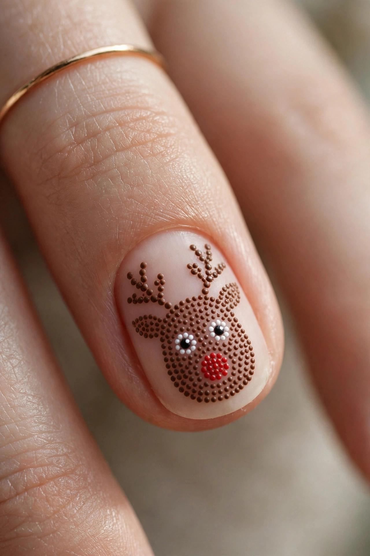 Reindeer face accent nail Christmas design