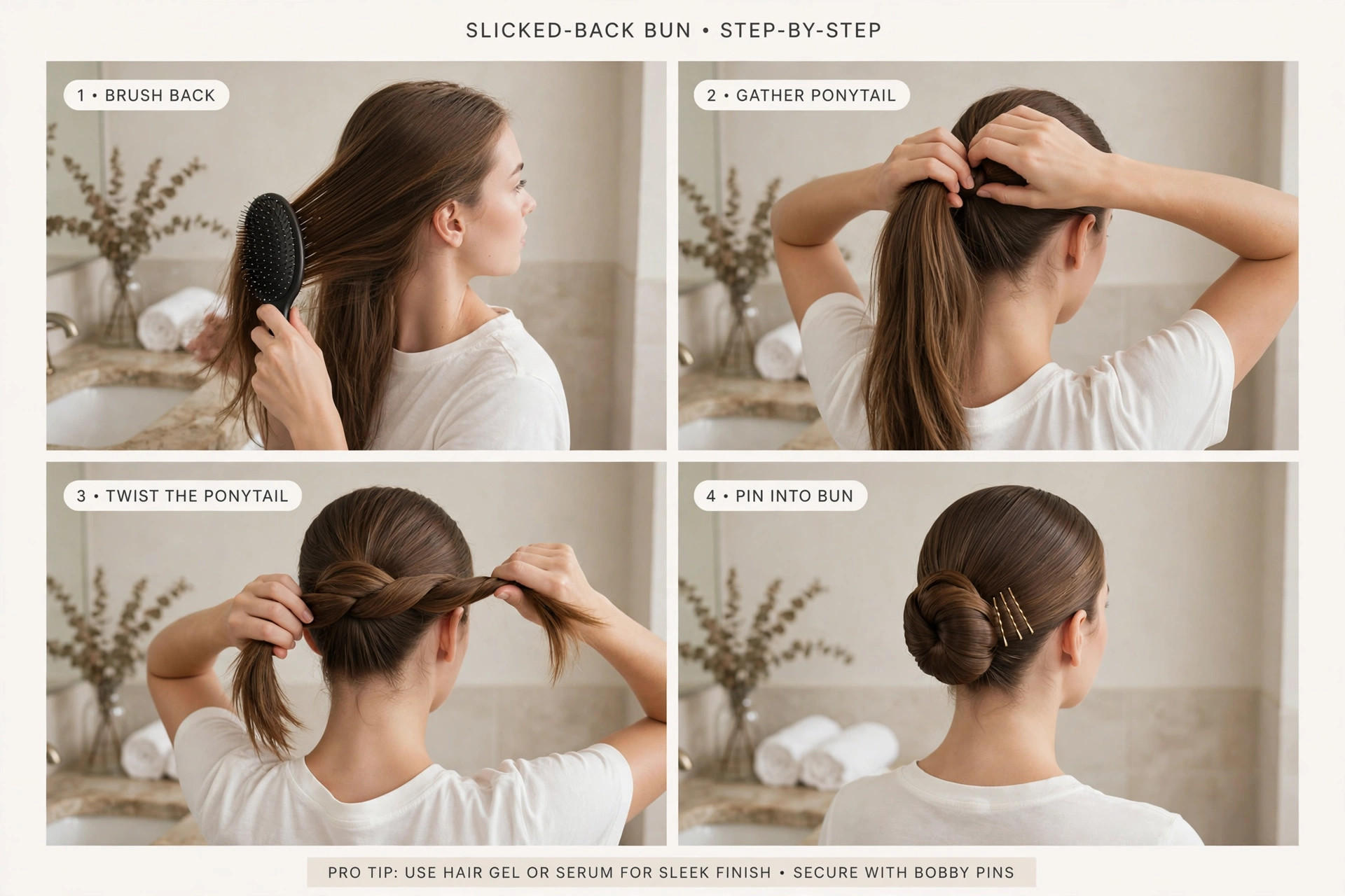 Step by step tutorial for creating a slicked-back bun