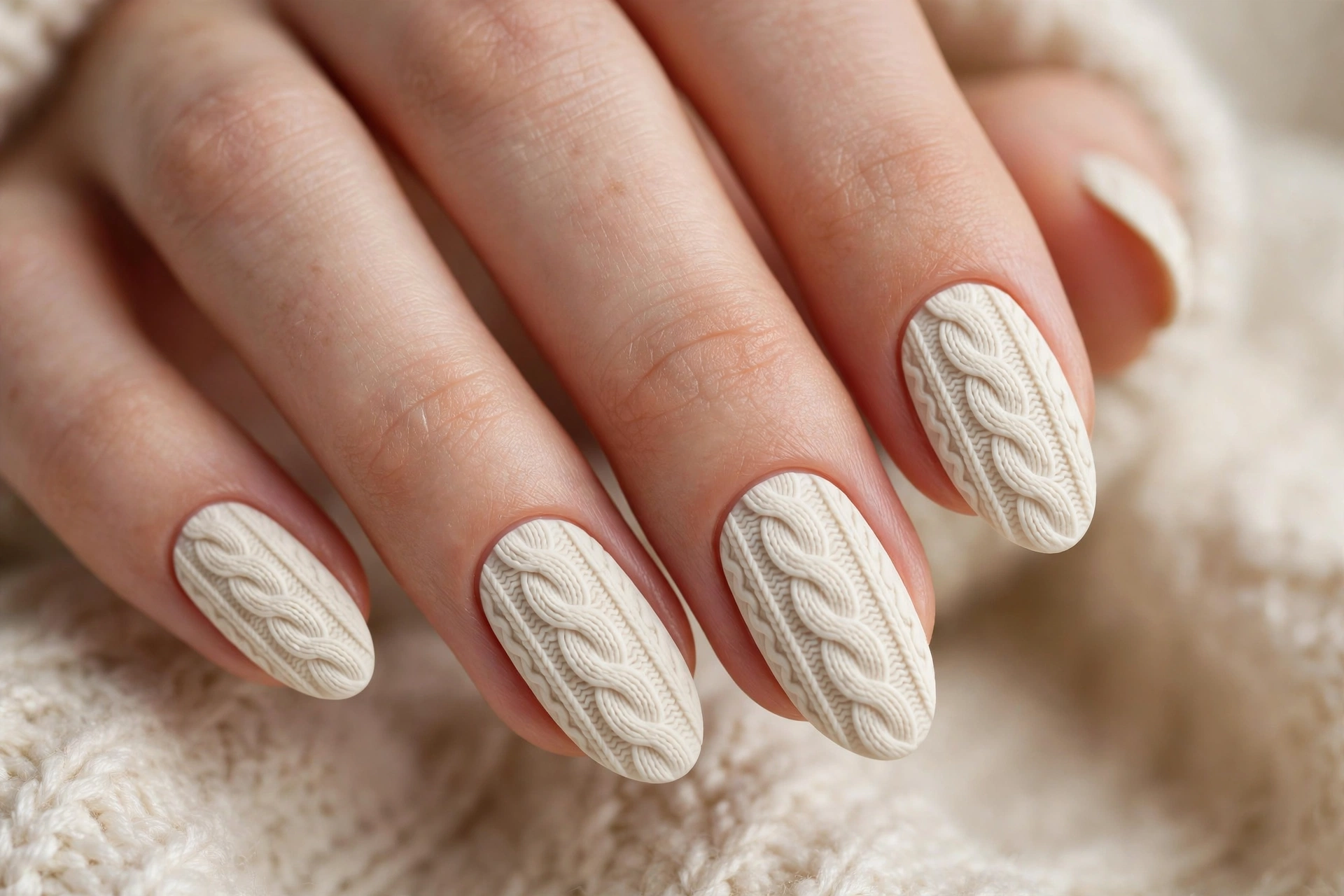 Sweater knit texture Christmas nail design