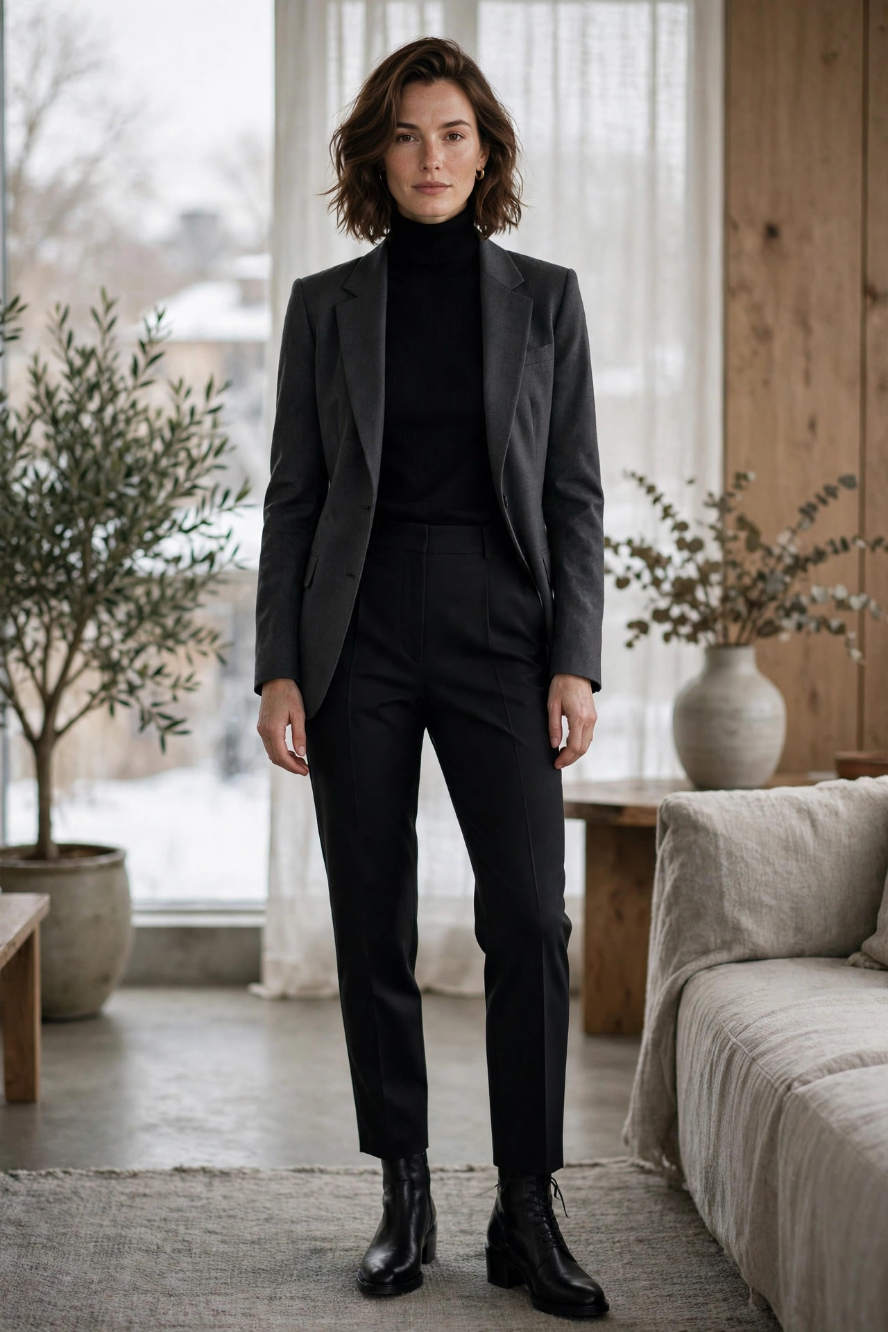 Winter capsule look: Black Turtleneck, Trousers, and Blazer